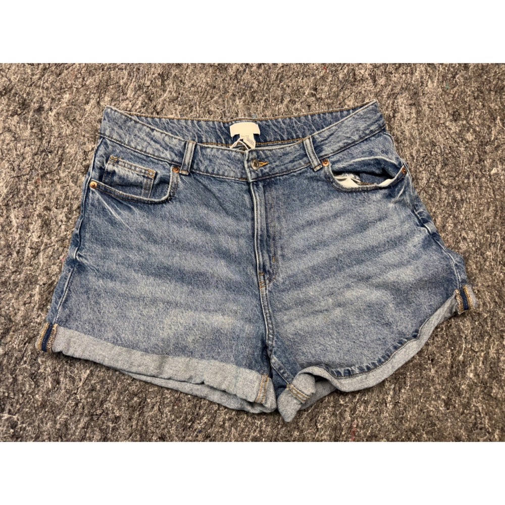 HM Womens Light Wash Blue Denim High Waisted Rolled Cuff Shorts Size 14